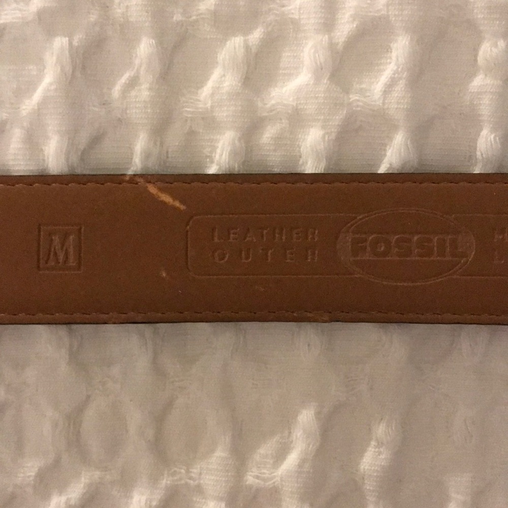 Fossil brown leather belt silver buckle - Picture 4 of 6